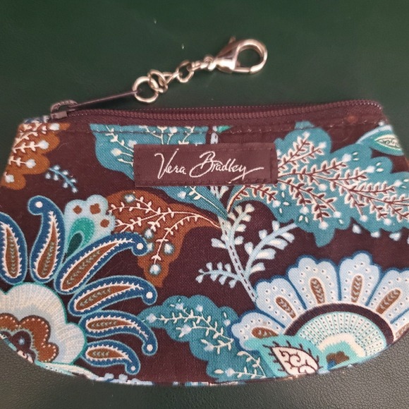 Vera Bradley Java Blue Clip Zip Fabric ID Zipper Pouch Coin Purse Key Case - Picture 5 of 8